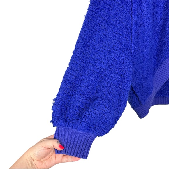 Free People Furry Time Oversized Hooded Zip Up Cozy Sweater Jacket Blue  L - Picture 7 of 15